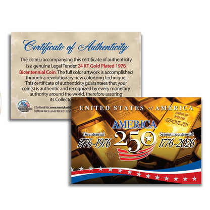 1976 Bicentennial – 24KT Gold Plated & Colorized Semiquincentennial Washington Quarter