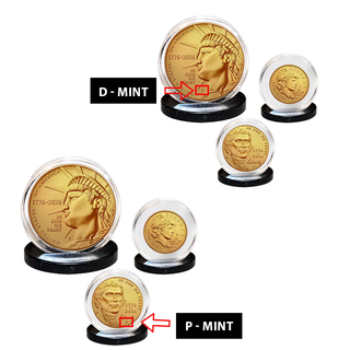 (P&D-MINT) 1776–2026 Semiquincentennial Liberty 3-Coin Set 24KT Gold Plated – USA 250th Collector's Edition