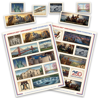America's 250th Anniversary Stamp Style Sticker Sheets (20 Unique Stamp Style Stickers Included)