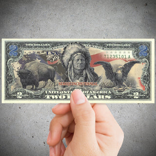 USA 250th Anniversary $2 Bill – Black Eagle, Indian Chief & American Bison | Genuine Legal Tender
