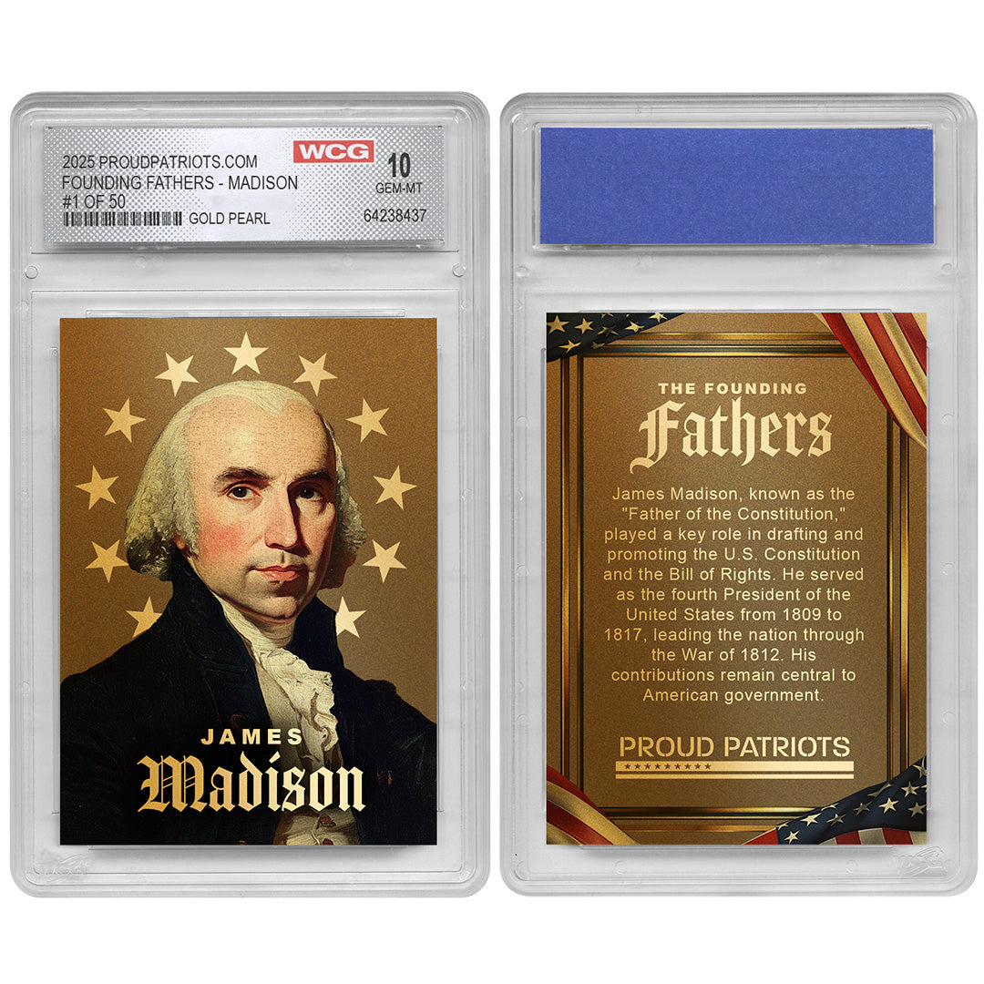 Founding Fathers Set of 7 Trading Cards | Gold Pearl | Only 50 Available | Individually Numbered - All Matching Numbers | Graded GEM-MT 10