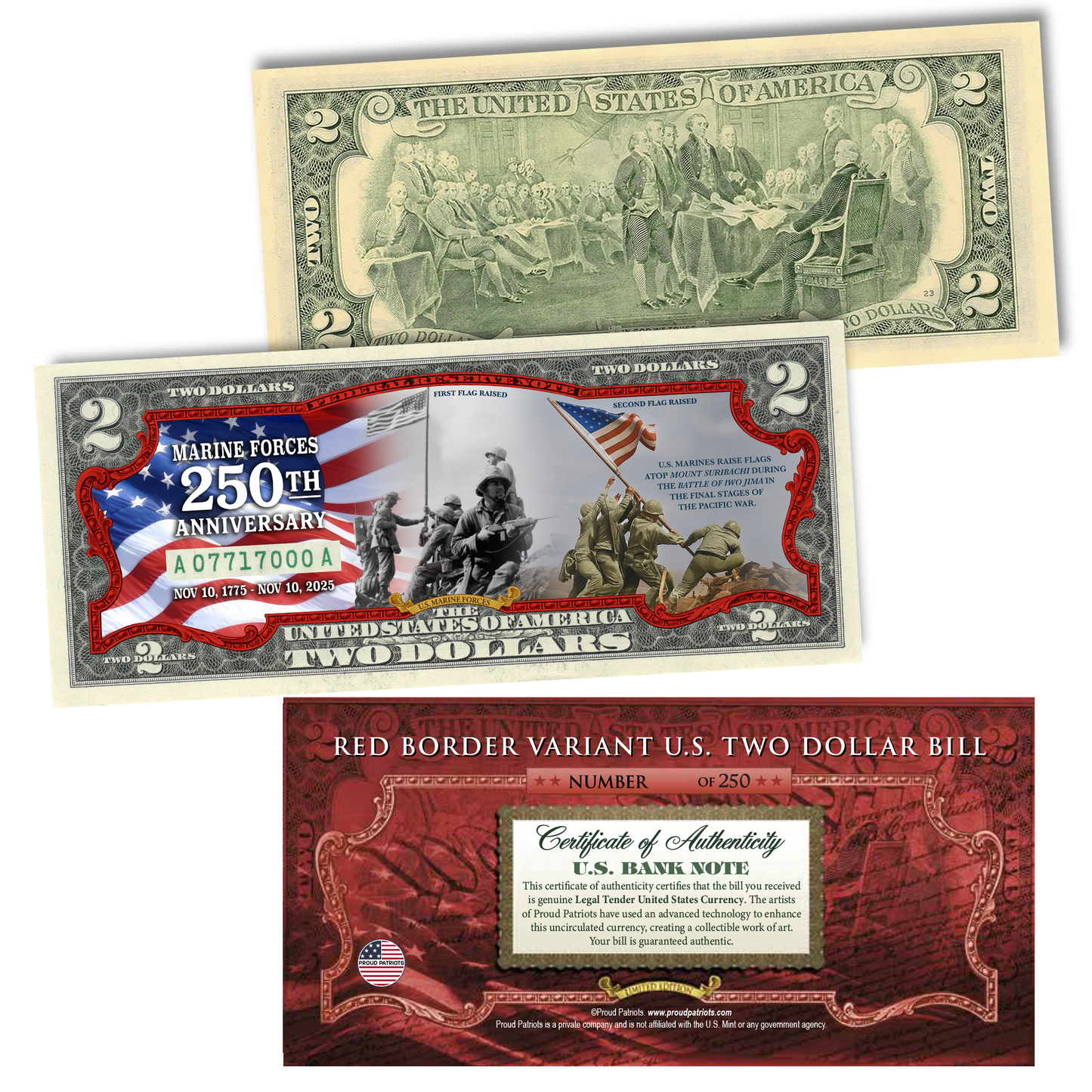 [RED BORDER] U.S. Marine Forces - 250th Anniversary Tribute - Genuine Legal Tender U.S. $2 Bill (250 Available & Individually Numbered)