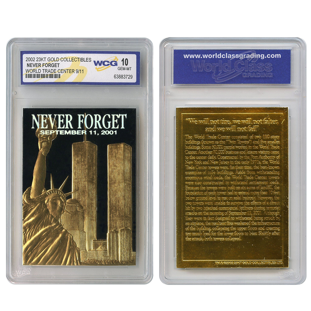 Never Forget September 11th, 2001 - 23k Gold Foil & Black Trading Card