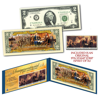 2026 Semiquincentennial USA 250th Anniversary July 4 Declaration independence $2 Bill '1976 Original Postal 4-Panel Stamp Strip