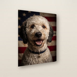 Old Glory pet portrait canvas, gallery-wrapped side view