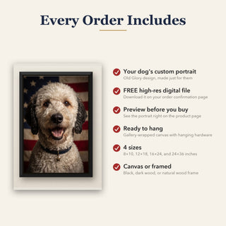 What's included with every Old Glory canvas: custom portrait, free high-res digital file, ready to hang