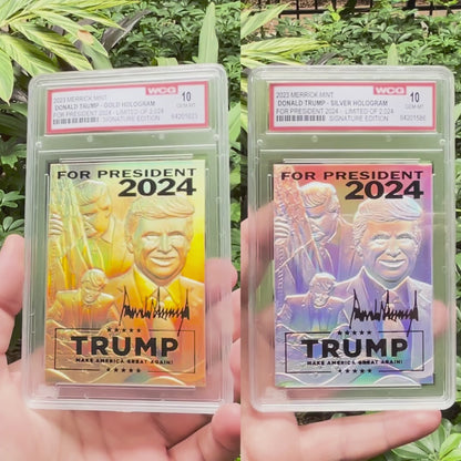 Trump Triple Image GOLD Hologram Trading Card Numbered 1 to 2,024 - Graded Gem Mint 10 (LIMITED RUN)