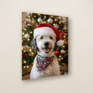 Santa Hat Christmas pet portrait canvas, gallery-wrapped side view