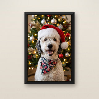 Santa Hat Christmas pet portrait in black frame