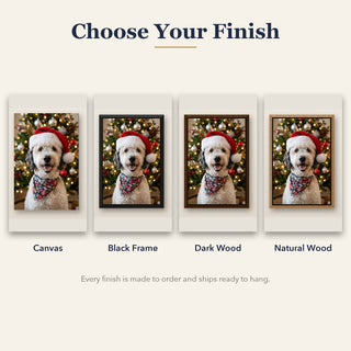 Santa Hat Christmas finish options: canvas, black frame, dark wood frame, natural wood frame