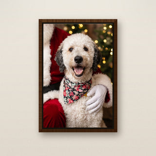 Santa's Favorite pet portrait in dark wood frame