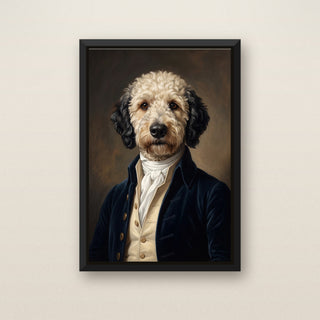 The Founding Father pet portrait in black frame