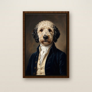 The Founding Father pet portrait in dark wood frame