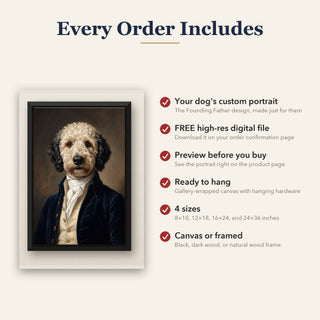 What's included with every Founding Father canvas: custom portrait, free high-res digital file, ready to hang
