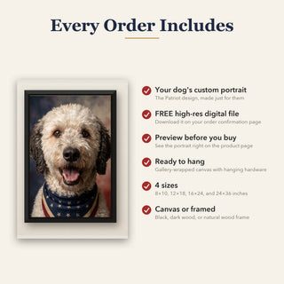 What's included with every Patriot canvas: custom portrait, free high-res digital file, ready to hang
