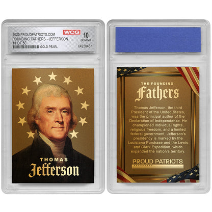 Founding Fathers Set of 7 Trading Cards | Gold Pearl | Only 50 Available | Individually Numbered - All Matching Numbers | Graded GEM-MT 10