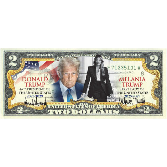 Donald & Melania Trump Official 2025 Portraits $2 Bill - Genuine Legal Tender