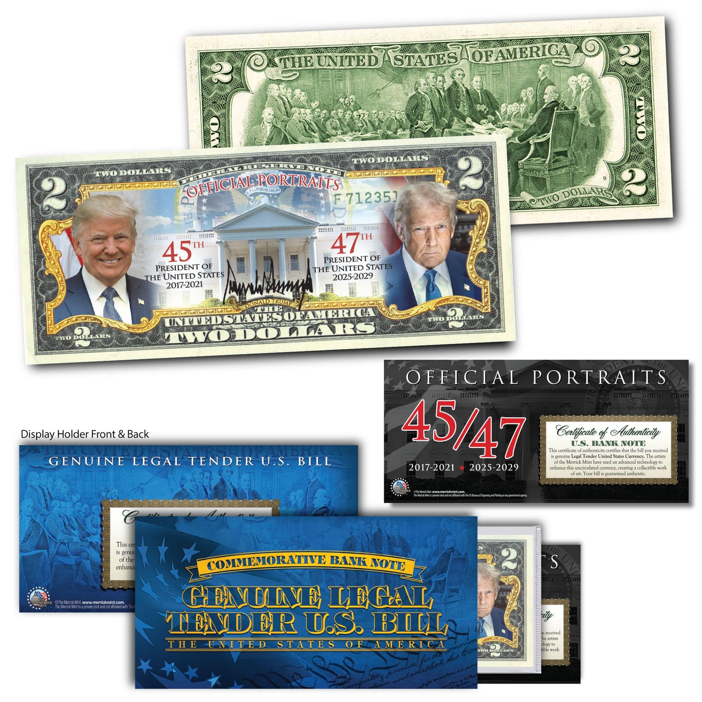 Donald Trump Official 45th & 47th President Portraits $2 Bill - Genuine Legal Tender