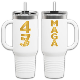 White and Gold MAGA 45/47 Insulated Travel Mug, 40oz
