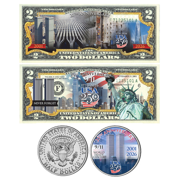 アメリカ合衆国 9/11記念銀貨 9/11 25th Anniversary + America's 250th Anniversary Coin & $2 Bill