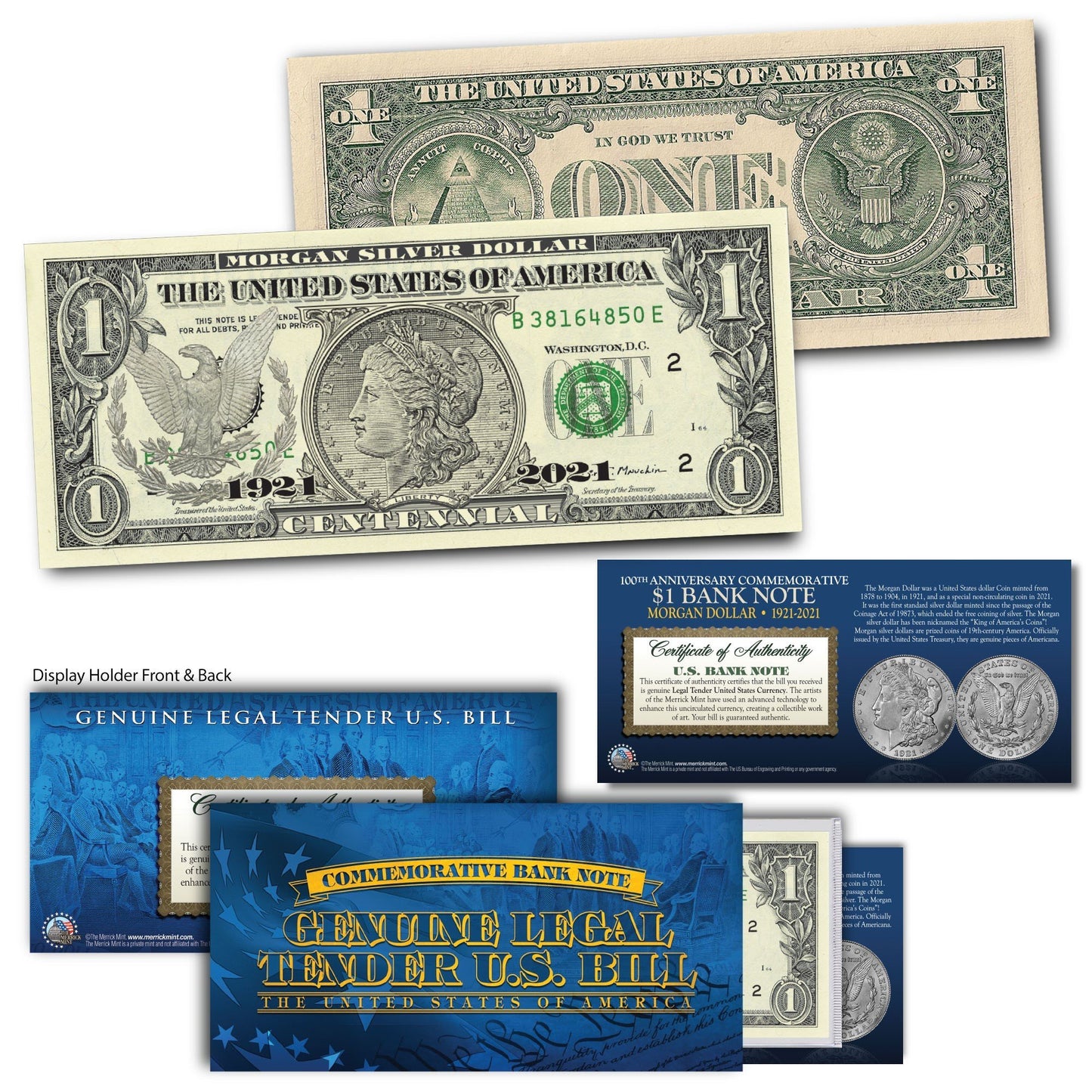 100th Anniversary U.S. Morgan Silver Coin Legal Tender $1 Bill - Proud Patriots