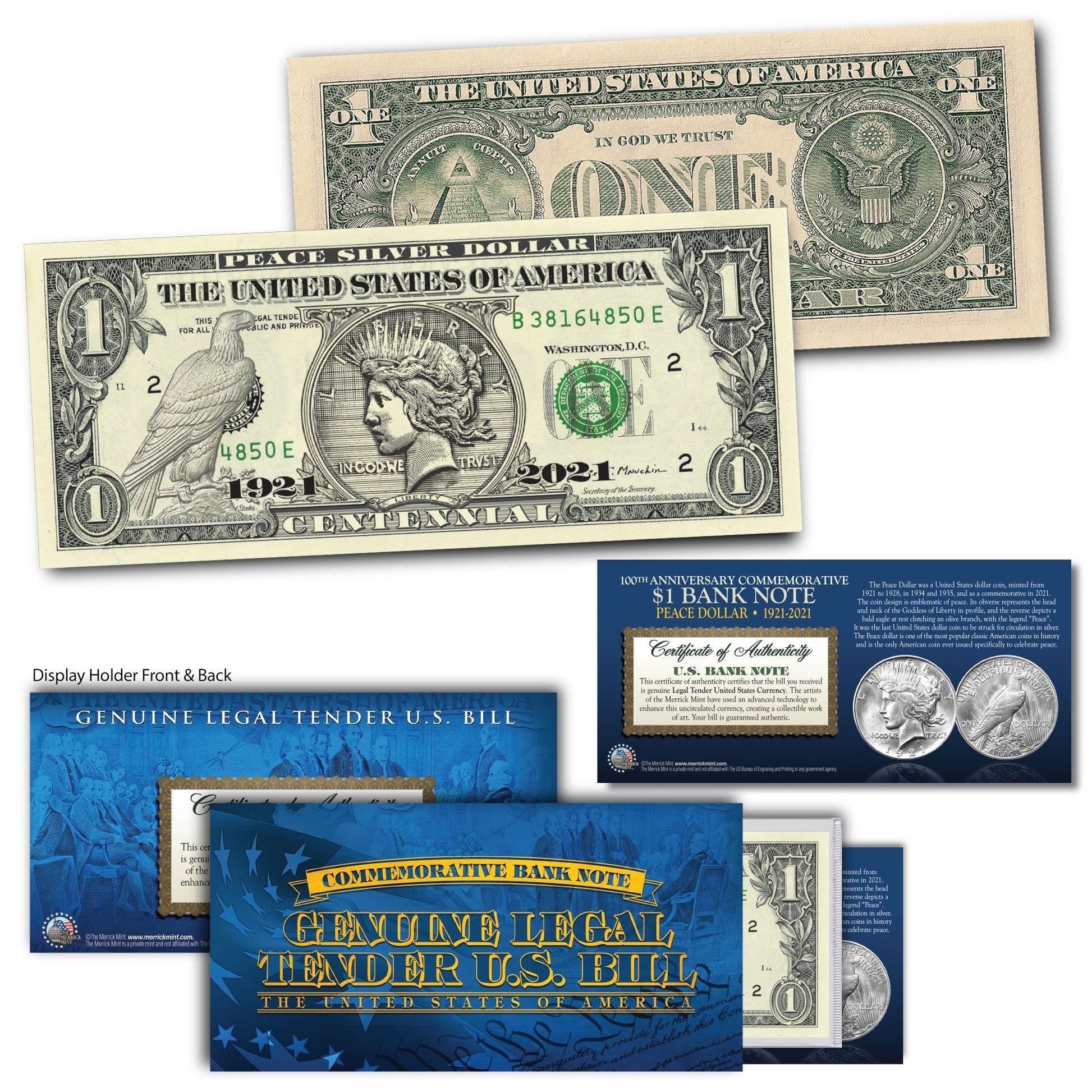 100th Anniversary U.S. Peace Silver Coin Legal Tender $1 Bill - Proud Patriots