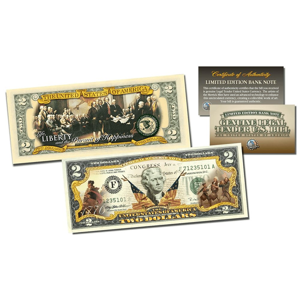 1776-2016 DECLARATION OF INDEPENDENCE * 240th ANNIVERSARY * Genuine Legal Tender U.S. $2 Bill 2-SIDED - Proud Patriots