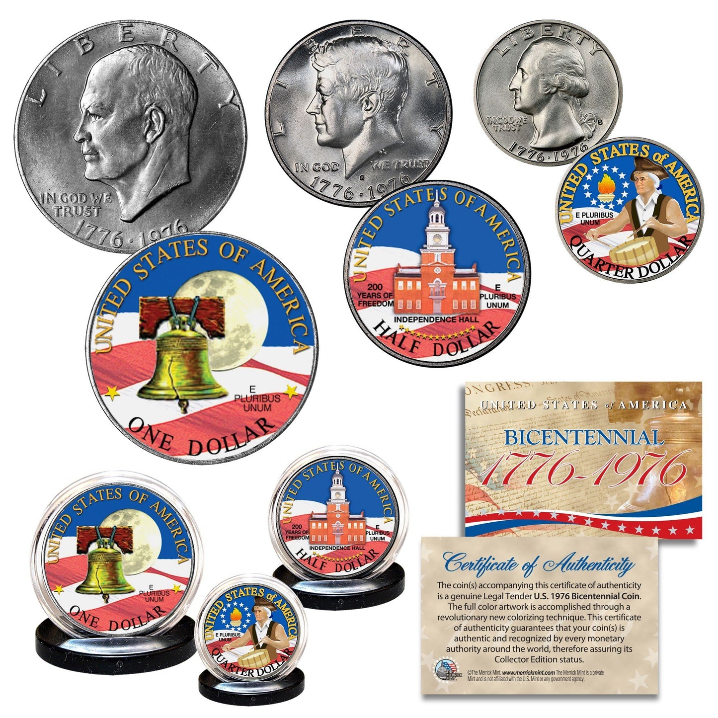"1976 Independence" - Bicentennial Set of 3 Coin Set - Proud Patriots