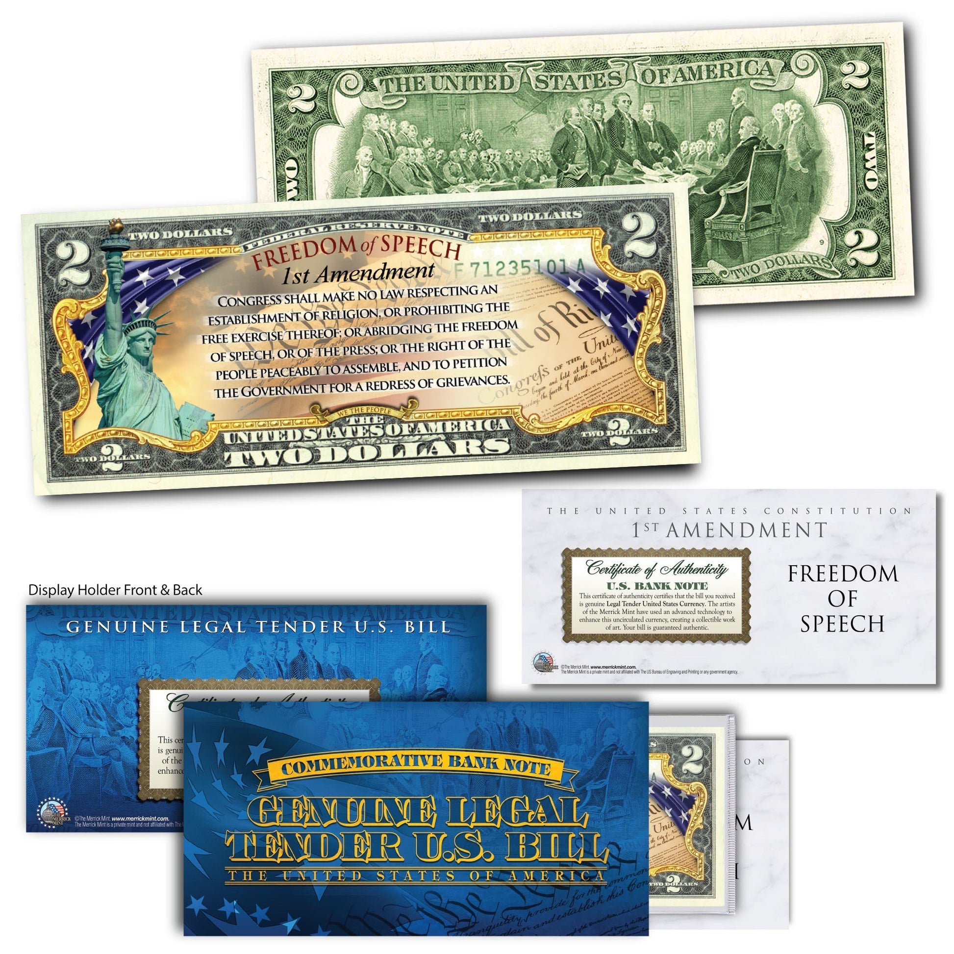 "1st Amendment" - Genuine Legal Tender U.S. $2 Bill - Proud Patriots