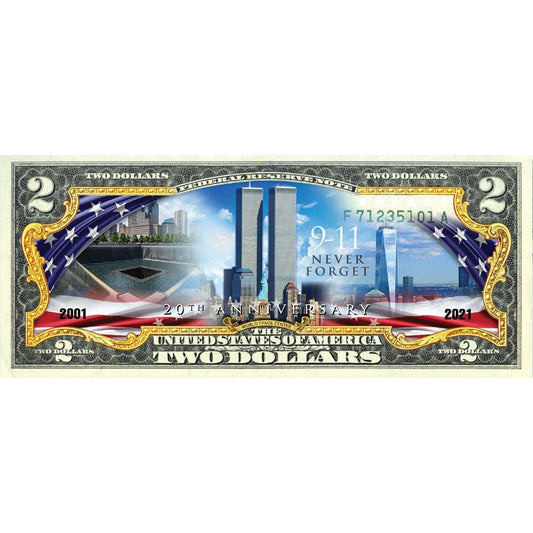 "20th Anniversary WTC" - Genuine Legal Tender U.S. $2 Bill - Proud Patriots