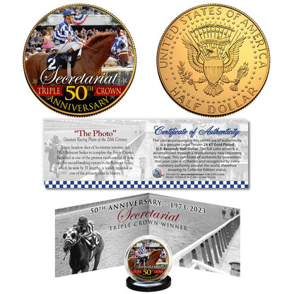 24K Gold Secretariat 50th Anniversary 1973-2023 Triple Crown Horse Racing Color Image Belmont Stakes JFK Coin - Proud Patriots