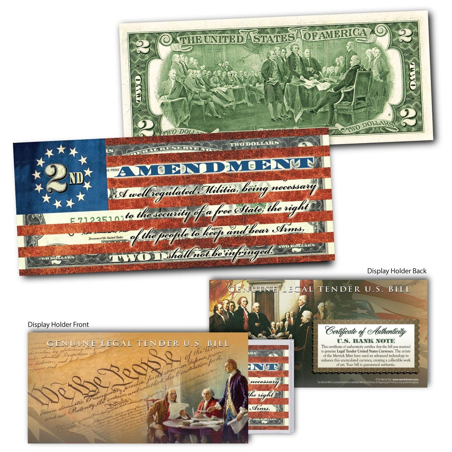 "2nd Amendment" (Flag) - Genuine Legal Tender U.S. $2 Bill - Proud Patriots