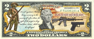"2nd Amendment" - Genuine Legal Tender U.S. $2 Bill - Proud Patriots