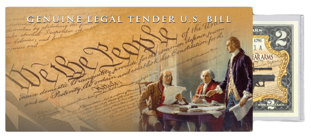 "2nd Amendment" (Muskets) - Genuine Legal Tender U.S. $2 Bill