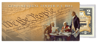 "2nd Amendment" (Muskets) - Genuine Legal Tender U.S. $2 Bill