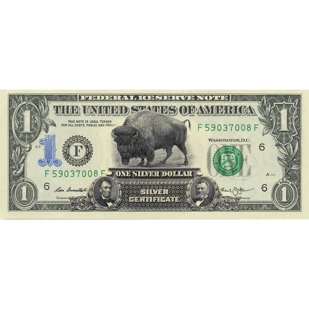 American Buffalo Bison PROTOTYPE 1899 Black Eagle on Modern Genuine US $1 Bill - Proud Patriots
