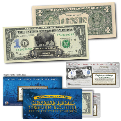 Americana Heritage Series (2 of 5) | American Buffalo Bison PROTOTYPE 1899 Black Eagle on Modern Genuine US $1 Bill - Proud Patriots