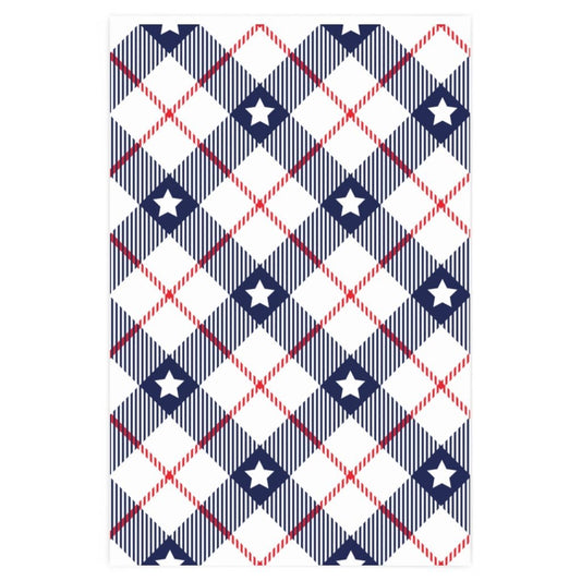 Blue Stars Stripes Plaid Wrapping Paper - Proud Patriots