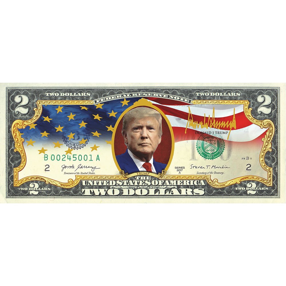 Colored Trump $2 Bill - (U.S. Genuine Legal Tender) Limited Run - Proud Patriots