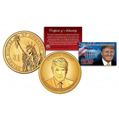DONALD J. TRUMP Official 45th President Golden-Hue PRESIDENTIAL DOLLAR $1 U.S. Legal Tender Coin - Proud Patriots