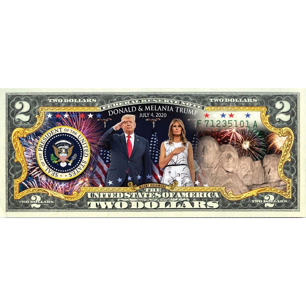 "Donald & Melania Trump - Saluting July 4th" - Genuine Legal Tender U.S. $2 Bill - Proud Patriots