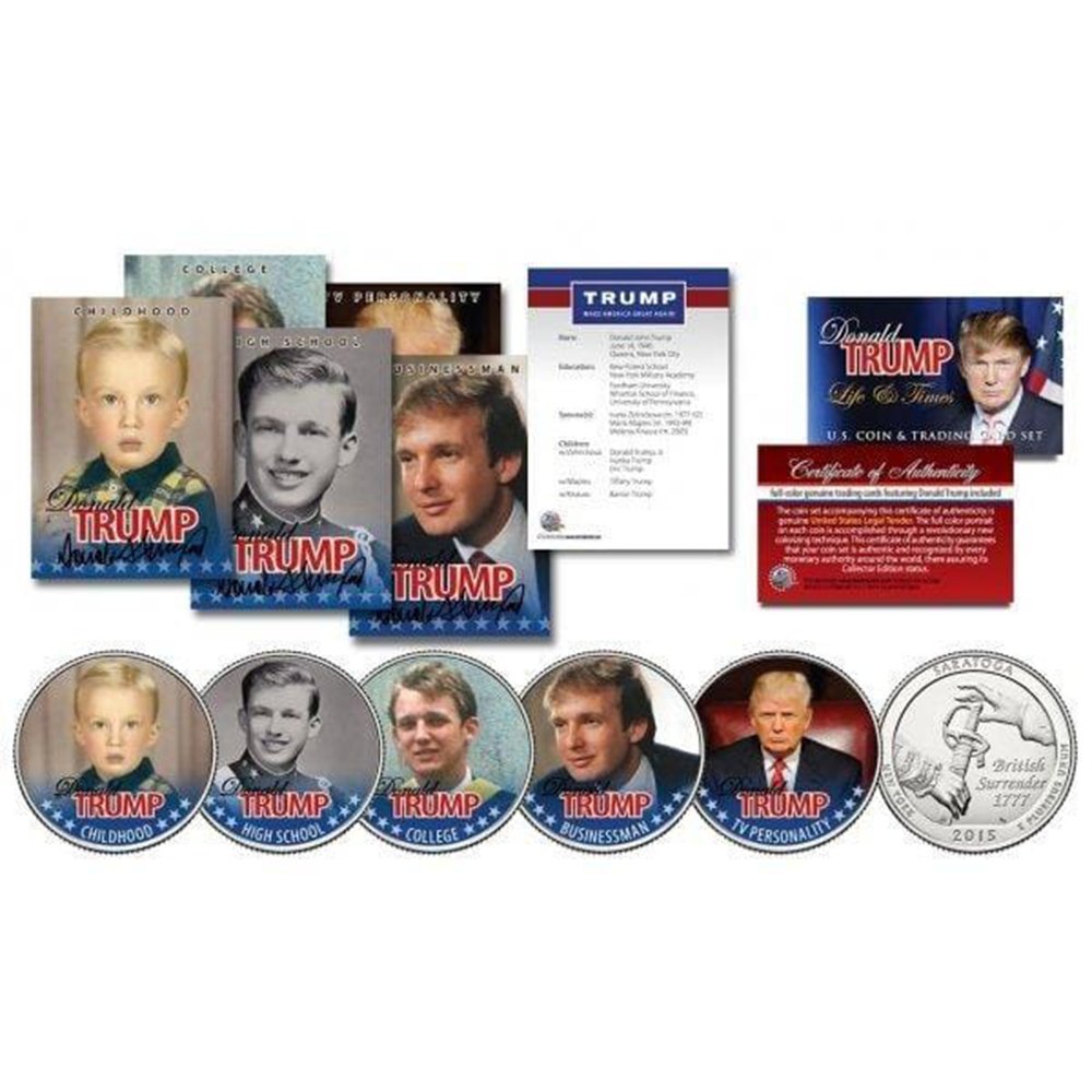 Donald Trump - Life & Times - 10 Piece Coin & Trading Card Collection - Proud Patriots