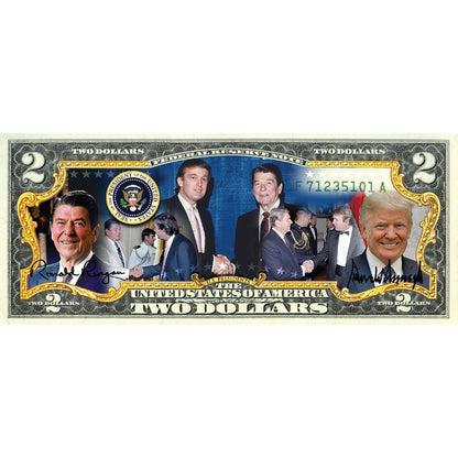"Donald Trump & Ronald Reagan" - Genuine Legal Tender U.S. $2 Bill - Proud Patriots