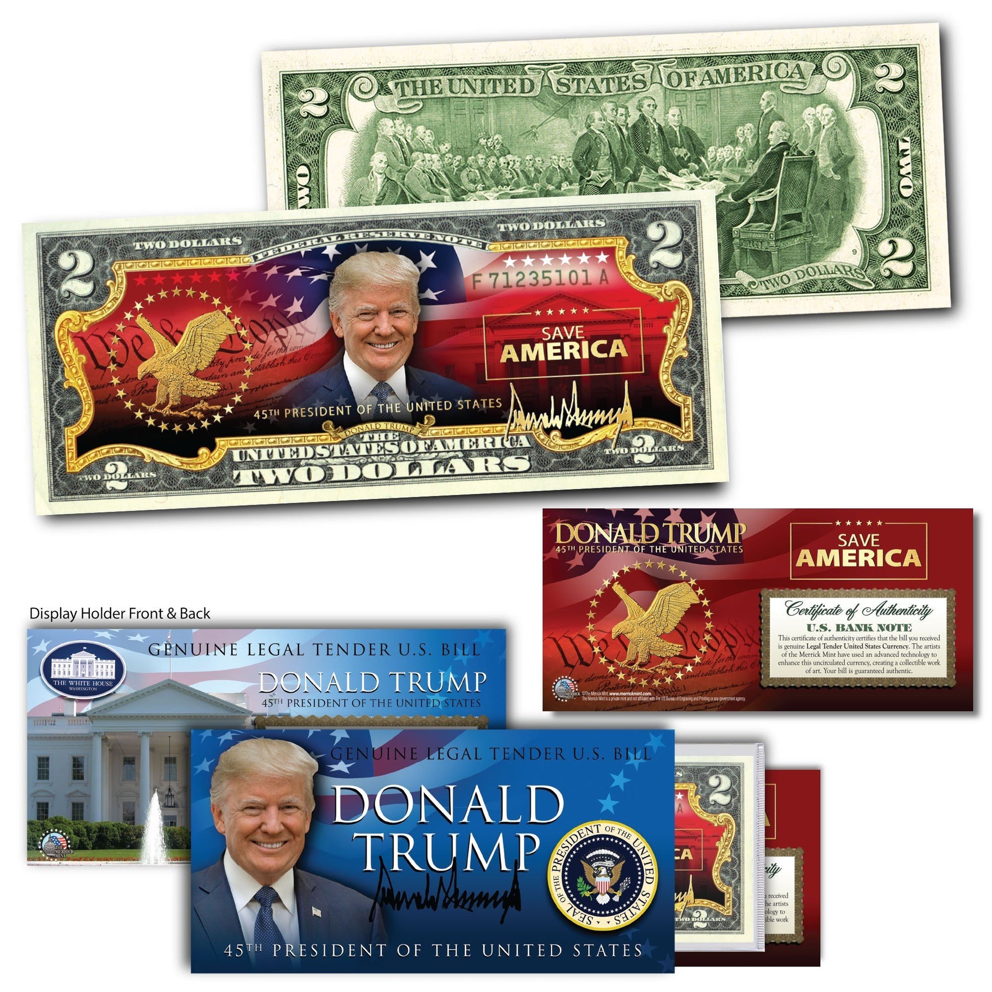 Donald Trump - "Save America" - Genuine Legal Tender U.S. $2 Bill - Proud Patriots