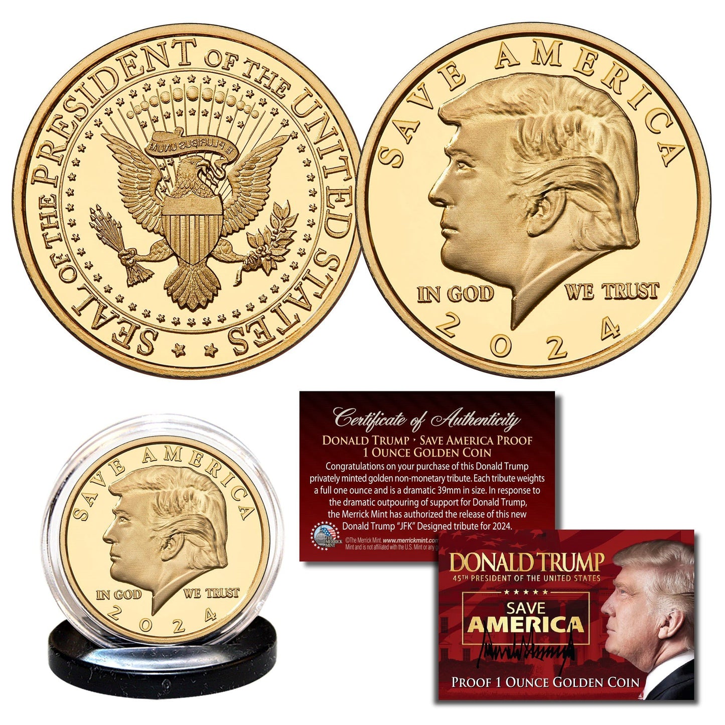 Donald Trump Save America Golden 1 oz. Coin - Proud Patriots