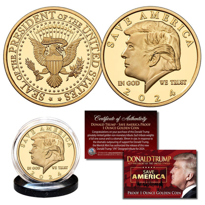Donald Trump Save America Golden 1 oz. Coin - Proud Patriots