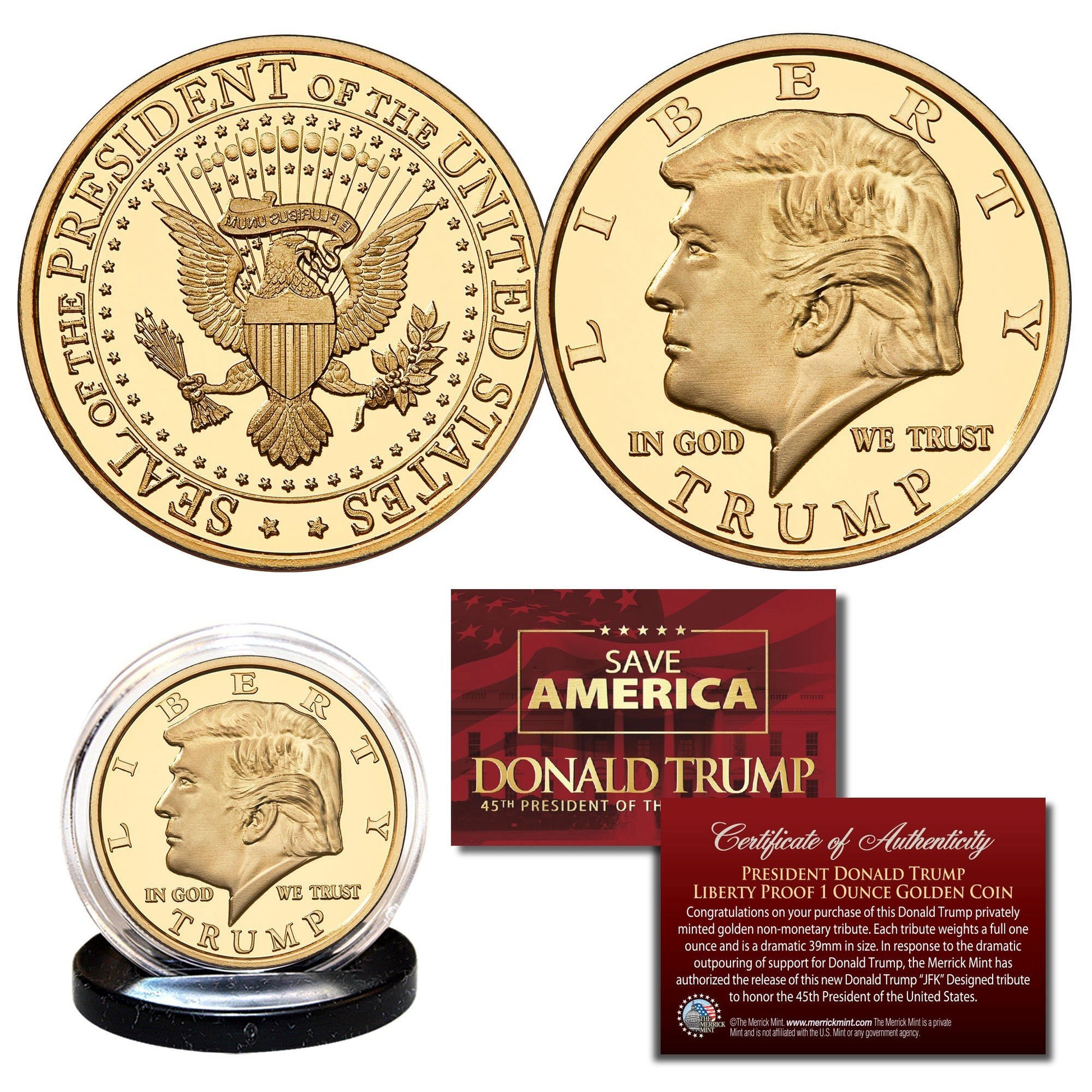 Donald Trump Save America Liberty Proof Golden Coin - Proud Patriots