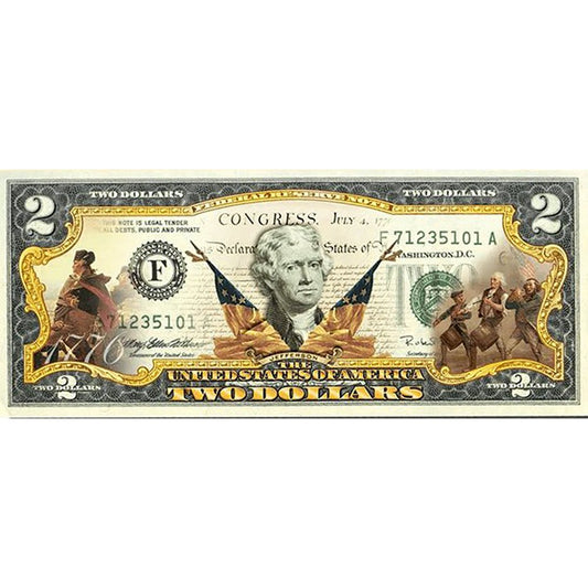 INDEPENDENCE DAY * 240th ANNIVERSARY * Genuine Legal Tender U.S. $2 Bill 2-SIDED - Proud Patriots