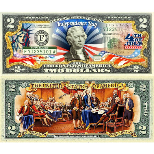 July 4th Independence Day *2-Sided* Official Genuine Legal Tender $2 U.S. Bill - Proud Patriots