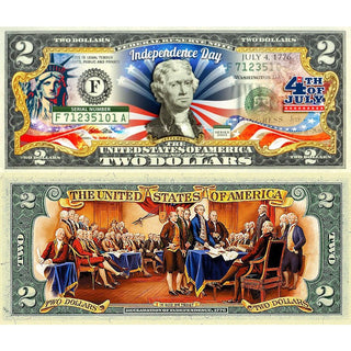 July 4th Independence Day *2-Sided* Official Genuine Legal Tender $2 U.S. Bill - Proud Patriots